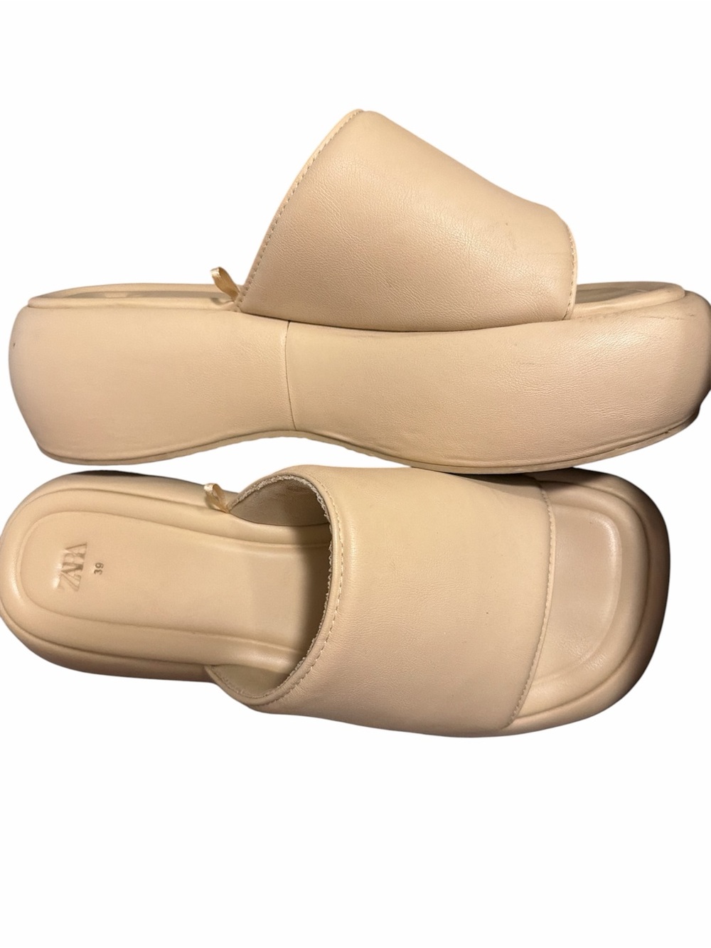 ZARA Beige Padded Platform Slide Sandals